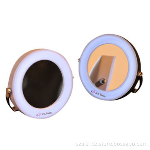 New design LED lighted makeup pocket mirror with 360 steel holder